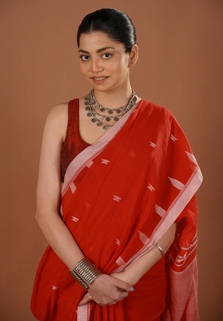 HoJ1663.webp Alpona / A Pure Bengal Handloom Cotton Jamdani Saree - Image 1