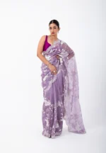 Lavender Legacy: Pure Organza saree with Kora work - Image 2