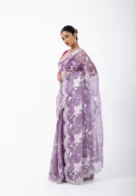 Lavender Legacy: Pure Organza saree with Kora work - Image 3