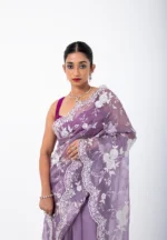 Lavender Legacy: Pure Organza saree with Kora work - Image 4