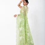 Green Apple Glow/ Pure Organza saree with Kora work