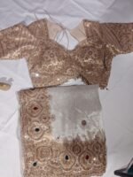 cream pure kanjivaram silk saree with heavy embroidery x stone work - Image 6