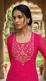 Morikabync Party Wear Leheriya Printed Kurta, Trouser/Pant & Dupatta Set (NC0015)