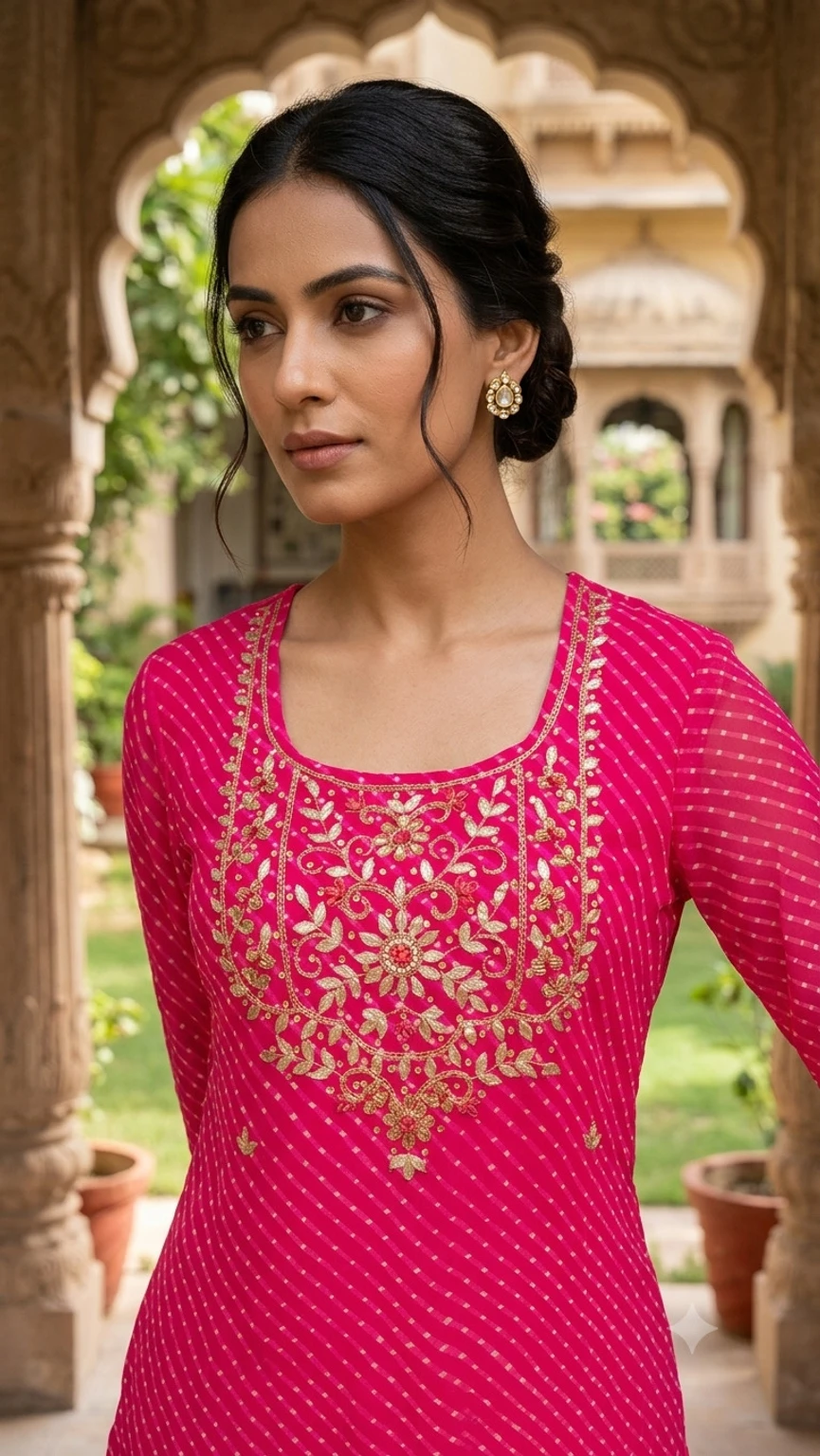 3xl-party-wear-leheriya-morikabync-original-imahpy3dmxpuf4cg Morikabync Party Wear Leheriya Printed Kurta, Trouser/Pant & Dupatta Set (NC0015) - Image 1