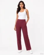 Morikabync Women Regular Fit Maroon Acrylic Blend Trousers