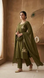 Morikabync Kurta set Embroidered Kurta, Trouser/Pant & Dupatta Set (NC0004) - Image 3