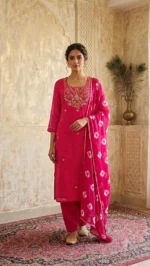 Morikabync Party Wear Leheriya Printed Kurta, Trouser/Pant & Dupatta Set (NC0015) - Image 5