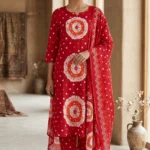 Morikabync Bandhani Pure Cotton A-line Kurta for Women With Attached Dupatta Red (NC0011)