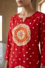 Morikabync Bandhani Pure Cotton A-line Kurta for Women With Attached Dupatta Red (NC0011) - Image 2