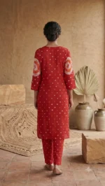 Morikabync Bandhani Pure Cotton A-line Kurta for Women With Attached Dupatta Red (NC0011) - Image 4