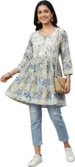 Nitya Collection Floral Print, Embroidered Pure Cotton A-line Kurta for Women Multicolor (ANC0006) - Image 5