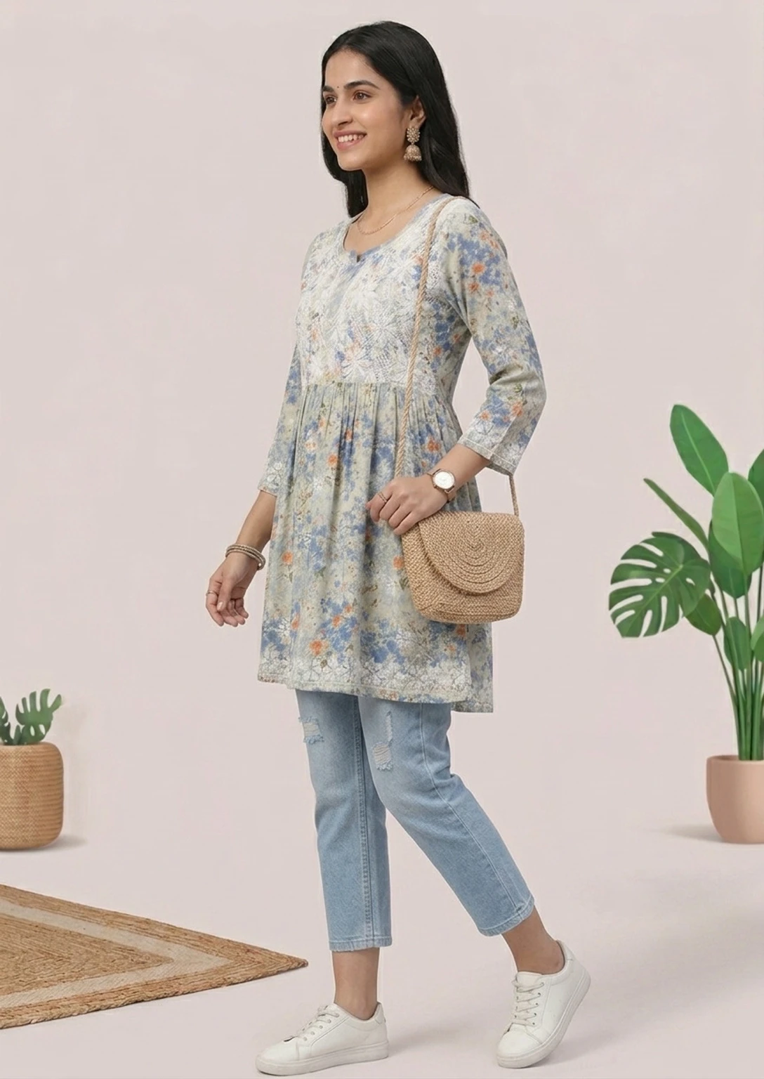 xl-green-collection-nitya-original-imahphkakdrjhawt Nitya Collection Floral Print, Embroidered Pure Cotton A-line Kurta for Women Multicolor (ANC0006) - Image 1