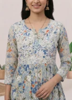 Nitya Collection Floral Print, Embroidered Pure Cotton A-line Kurta for Women Multicolor (ANC0006) - Image 2