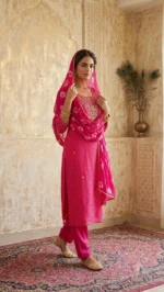 Morikabync Party Wear Leheriya Printed Kurta, Trouser/Pant & Dupatta Set (NC0015) - Image 3